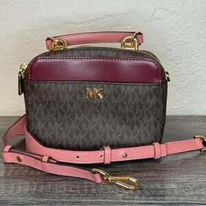 Michael Kors Mott Mini Burgundy and Pink Crossbody Bag